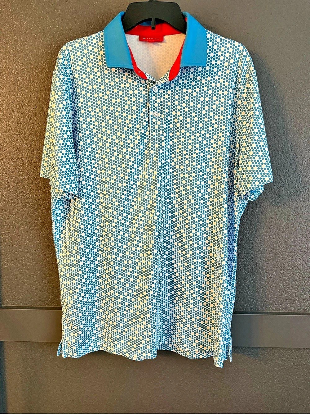 REDVANLY • Clyde men’s Golf Polo shirt short sleeve Large malibu blue white dot